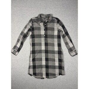 Lands End Women's 1/2 Button Front Gray Collared Plaid Dress Casual/Work Size S